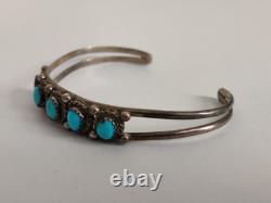 Vintage Native American Navajo Cuff Bracelet Sterling Silver Turquoise Cabochons