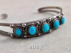 Vintage Native American Navajo Cuff Bracelet Sterling Silver Turquoise Cabochons