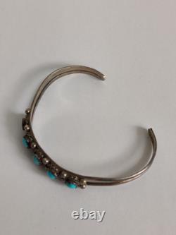 Vintage Native American Navajo Cuff Bracelet Sterling Silver Turquoise Cabochons