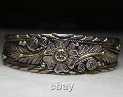 Vintage Native American Navajo Foliate Sterling Silver Cuff Bracelet