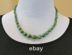 Vintage Native American Navajo Green Turquoise Bead Necklace with Silver