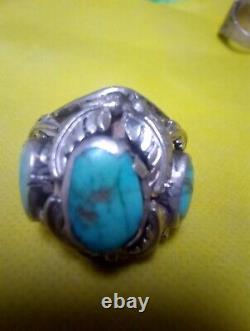 Vintage Native American Navajo Handmade Triple Stone Turquoise Ring