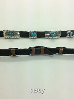 Vintage Native American Navajo Hat Band Sterling Silver Concho with Turquoise