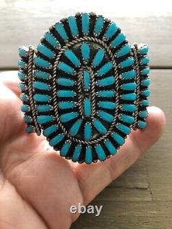 Vintage Native American Navajo Large Turquoise Squash Blossom Bracelet