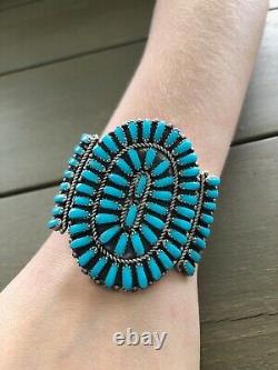 Vintage Native American Navajo Large Turquoise Squash Blossom Bracelet