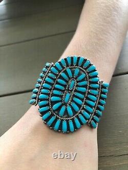 Vintage Native American Navajo Large Turquoise Squash Blossom Bracelet