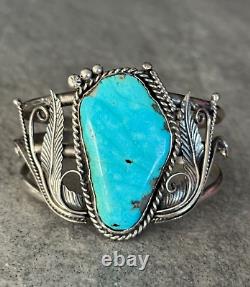 Vintage Native American Navajo Large Turquoise Sterling Bracelet Signed 55+g