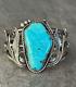 Vintage Native American Navajo Large Turquoise Sterling Bracelet Signed 55+g