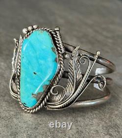 Vintage Native American Navajo Large Turquoise Sterling Bracelet Signed 55+g