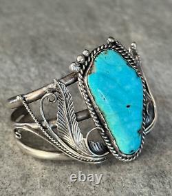 Vintage Native American Navajo Large Turquoise Sterling Bracelet Signed 55+g