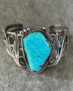 Vintage Native American Navajo Large Turquoise Sterling Bracelet Signed 55+g