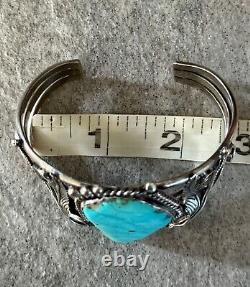 Vintage Native American Navajo Large Turquoise Sterling Bracelet Signed 55+g