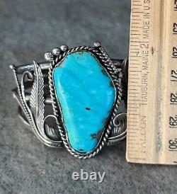 Vintage Native American Navajo Large Turquoise Sterling Bracelet Signed 55+g