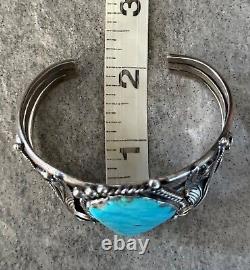 Vintage Native American Navajo Large Turquoise Sterling Bracelet Signed 55+g