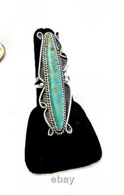 Vintage Native American Navajo Ring Turquoise Sterling Silver Signed HHY Large