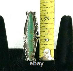 Vintage Native American Navajo Ring Turquoise Sterling Silver Signed HHY Large