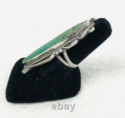 Vintage Native American Navajo Ring Turquoise Sterling Silver Signed HHY Large