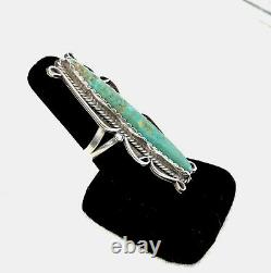 Vintage Native American Navajo Ring Turquoise Sterling Silver Signed HHY Large