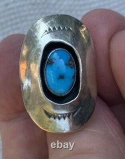 Vintage Native American Navajo Shadowbox Ring Sterling Silver & Turquoise 1970's