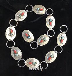 Vintage Native American Navajo Silver Turquoise Coral Concho Belt