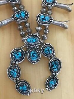 Vintage Native American Navajo Squash Blossom NecklaceNice TURQUOISE