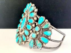 Vintage Native American, Navajo Sterling 34 Turquoise 50mm Cuff Bracelet, 6.5