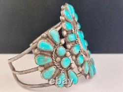 Vintage Native American, Navajo Sterling 34 Turquoise 50mm Cuff Bracelet, 6.5