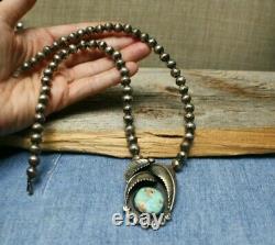 Vintage Native American Navajo Sterling Silver Bench Beads Turquoise Necklace