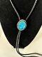 Vintage Native American Navajo Sterling Silver Blue Turquoise Bolo Tie