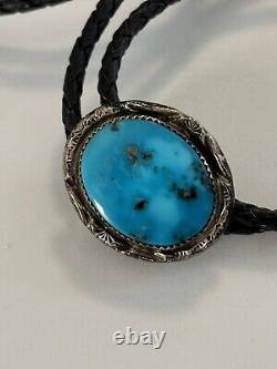 Vintage Native American Navajo Sterling Silver Blue Turquoise Bolo Tie