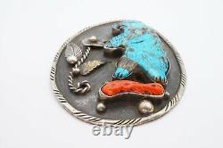 Vintage Native American Navajo Sterling Silver Carved Turquoise Bear Pendant