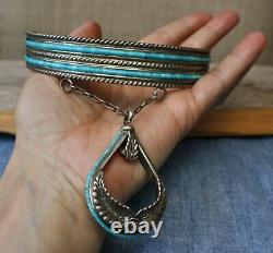 Vintage Native American Navajo Sterling Silver Choker Collar Turquoise Necklace