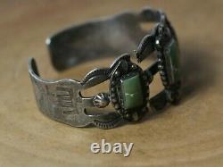 Vintage Native American Navajo Sterling Silver Green Turquoise Cuff Bracelet