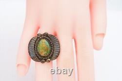 Vintage Native American Navajo Sterling Silver Green Turquoise Ring Size 4