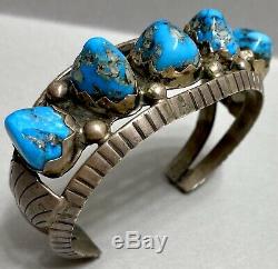 Vintage Native American Navajo Sterling Silver Morenci Turquoise Cuff Bracelet