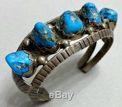 Vintage Native American Navajo Sterling Silver Morenci Turquoise Cuff Bracelet