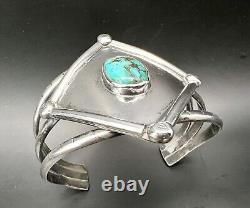 Vintage Native American Navajo Sterling Silver Turquoise 3 Prong Cuff 46gr