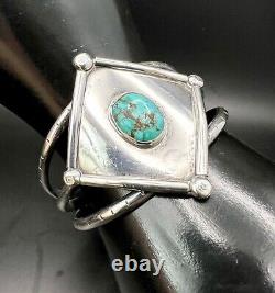 Vintage Native American Navajo Sterling Silver Turquoise 3 Prong Cuff 46gr