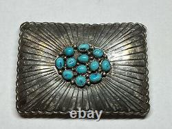 Vintage Native American Navajo Sterling Silver Turquoise Belt Buckle J W Tom