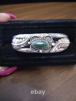Vintage Native American Navajo Sterling Silver Turquoise Cuff BRACELET signed