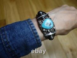 Vintage Native American Navajo Sterling Silver Turquoise Cuff Bracelet