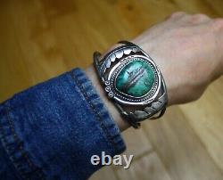 Vintage Native American Navajo Sterling Silver Turquoise Cuff Bracelet