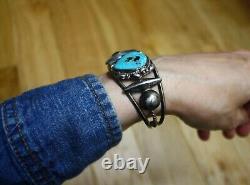 Vintage Native American Navajo Sterling Silver Turquoise Cuff Bracelet