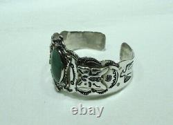 Vintage Native American Navajo Sterling Silver Turquoise Cuff Bracelet