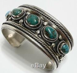 Vintage Native American Navajo Sterling Silver Turquoise Cuff Bracelet Nice