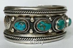 Vintage Native American Navajo Sterling Silver Turquoise Cuff Bracelet Nice