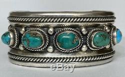 Vintage Native American Navajo Sterling Silver Turquoise Cuff Bracelet Nice