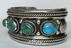 Vintage Native American Navajo Sterling Silver Turquoise Cuff Bracelet Nice