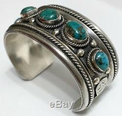 Vintage Native American Navajo Sterling Silver Turquoise Cuff Bracelet Nice