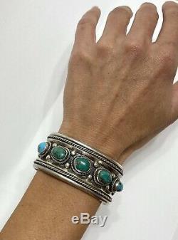 Vintage Native American Navajo Sterling Silver Turquoise Cuff Bracelet Nice